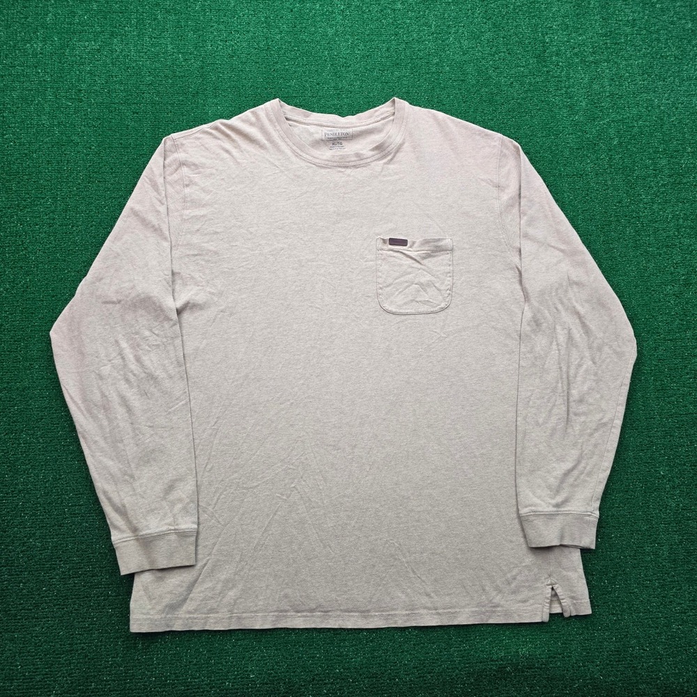 Pendleton Tshirt Mens‎ XL Beige Tan Long Sleeve Pocket Tee Crewneck Pullover